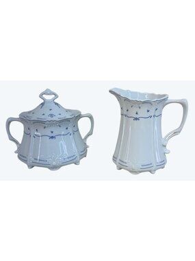 Tirschenreuth Bavaria Baronesse Blue Fleur De Lis Creamer & Sugar Set Germany